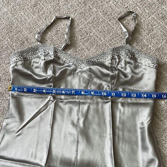 EXPRESS Silk Silver Tank with Sequins, Spaghetti Straps, Silvery Tank Top - Picture 12 of 13